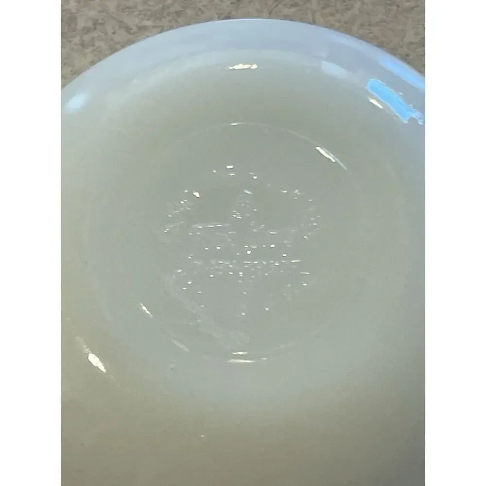 Vintage White Glass Bowls Set of 6 - 1 Green Floral + 5 Plain - Pyrex